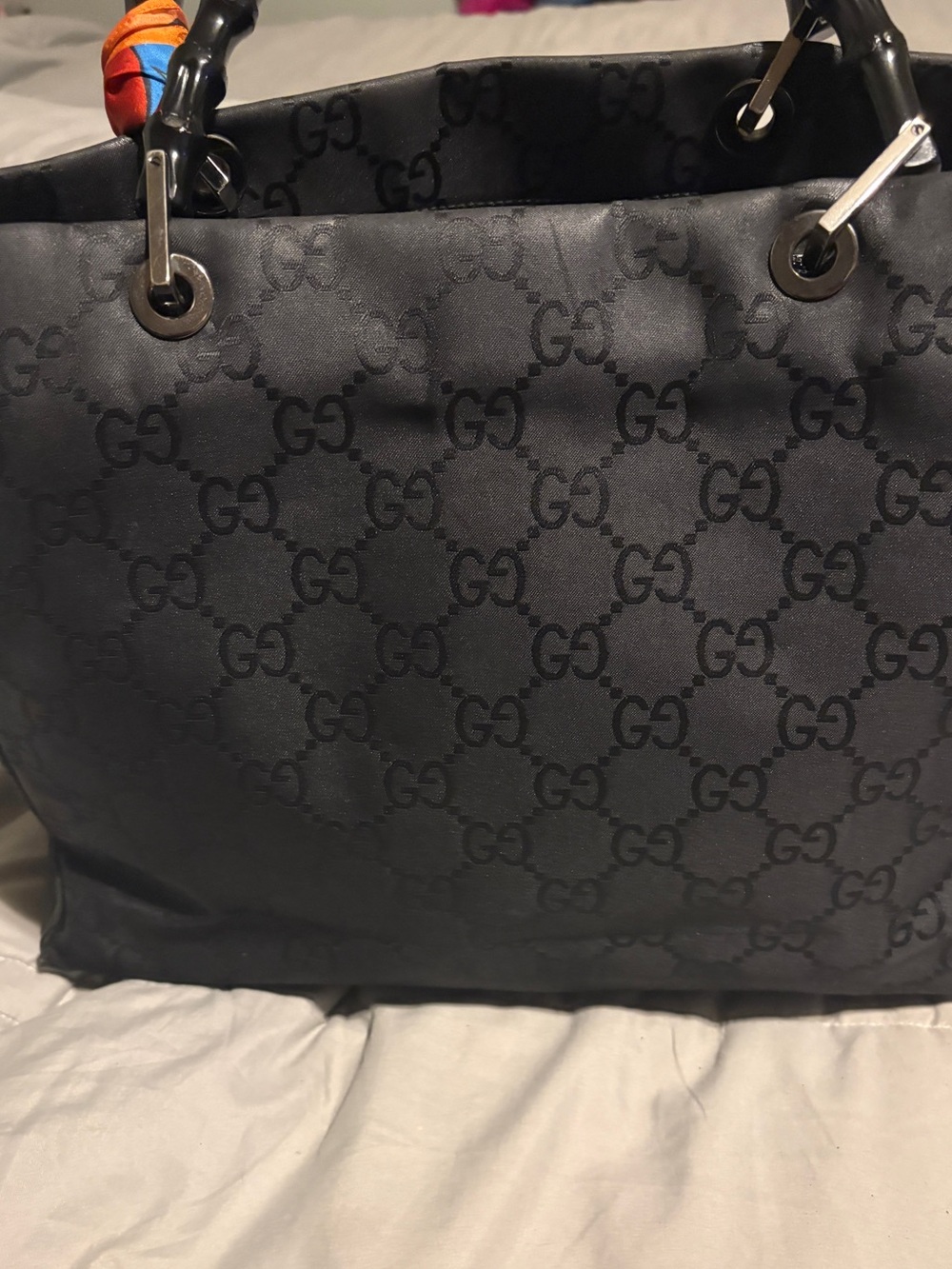 Gucci Tom Ford Era Black GG Monogram Tote with Bamboo-Style Handles